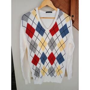 Brandy Melville Bernadette Argyle preppy Sweater Multicolored VNeck Jumper Knit